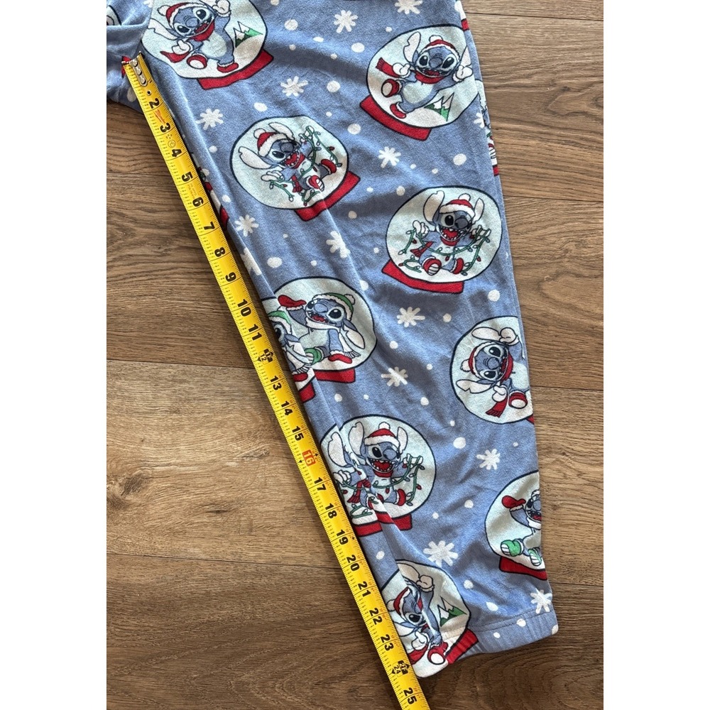 Disney Stitch Christmas Snowglobe Pajama Pants Sz XL Soft Snow Lights Hat Happy - Picture 6 of 10